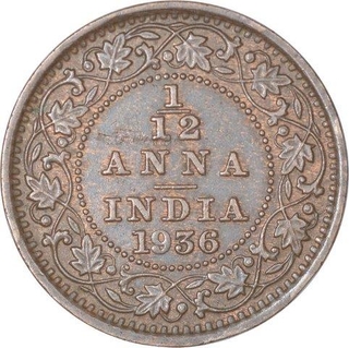 Bronze One Twelfth Anna Coin of King  George V of Calcutta Mint of  1936.