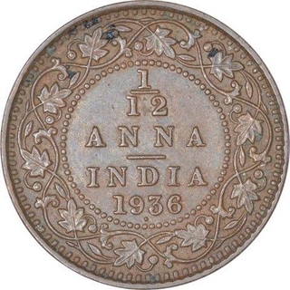 Bronze One Twelfth Anna Coin of King George V of Bombay Mint of 1936.