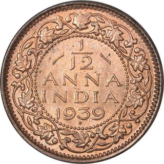 Copper One Twelfth Anna Coin of King George VI of Bombay Mint of 1939.