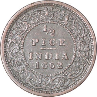 Copper Half Pice Coin of Victoria Queen of Calcutta Mint of 1862.