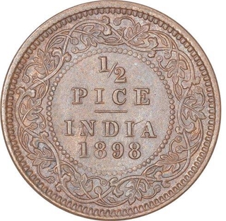 Copper Half Pice Coin of Victoria Empress of Calcutta Mint of 1898.