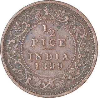 Copper Half Pice Coin of  Victoria Empress of Calcutta Mint of 1899.