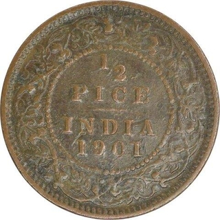 Copper Half Pice Coin of Victoria Empress of Calcutta Mint of 1901.