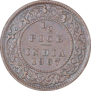 Bronze  Half Pice Coin of  King Edward VII of Calcutta Mint of 1907.