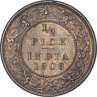 Bronze Half Pice Coin of King Edward VII of Calcutta Mint of 1908.