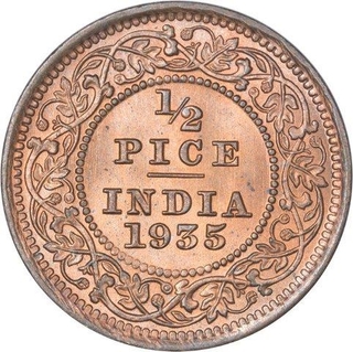 Bronze Half Pice Coin of King George V of Calcutta Mint 1935.