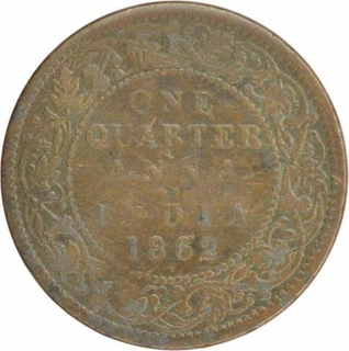 Copper One Quarter Anna Coin  of Victoria Queen of Bombay Mint of 1862.