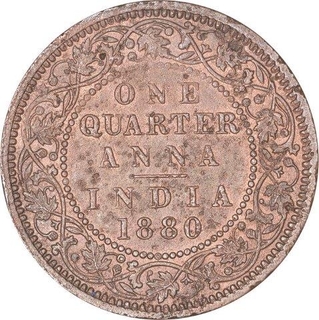 Copper  One Quarter Anna Coin  of Victoria Empress of Calcutta Mint of 1880.