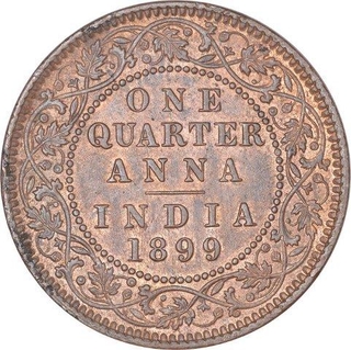 Copper  Quarter Anna Coin of Victoria Empress of Calcutta Mint of 1899.