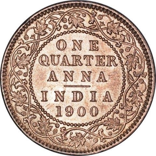 Copper Quarter Anna Coin of Victoria Empress of Calcutta Mint of 1900.