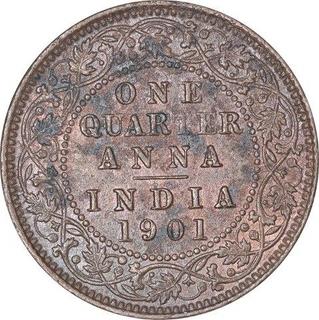 Copper Quarter Anna Coin of Victoria Empress of Calcutta Mint of 1901.