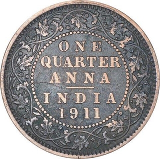 Copper One Quarter Anna Coin of King George V of Calcutta Mint of 1911.