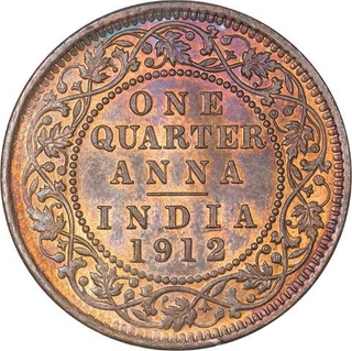 Bronze Quarter Anna Coin of King George V of Calcutta Mint of 1912.