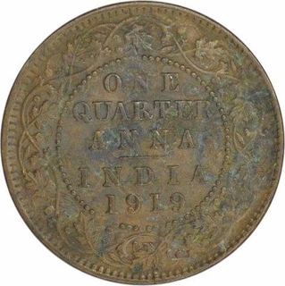 Bronze One Quarter Anna Coin of King George V of Calcutta Mint of 1919.