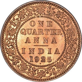 Bronze Quarter Anna Coin of King George V of Bombay Mint of 1925.