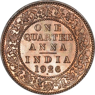 Bronze Quarter Anna Coin of King George V of Bombay Mint of 1926.