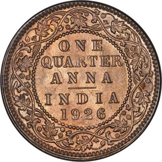 Bronze Quarter Anna Coin of King George V of Calcutta Mint of 1926.