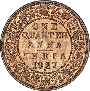 Bronze  Quarter Anna Coin of King George V of Bombay Mint of 1927.