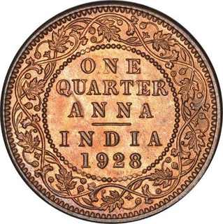 Bronze Quarter Anna Coin of King George V of Calcutta Mint of 1928.