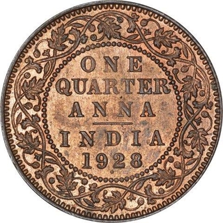 Bronze Quarter Anna Coin of King George V of Bombay Mint of 1928.