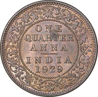 Bronze Quarter Anna Coin of King George V of Calcutta Mint of 1929.