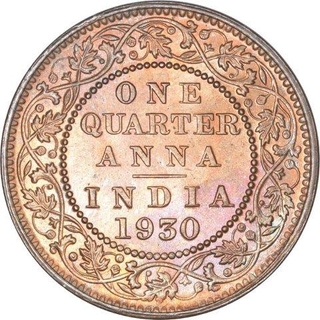 Bronze One Quarter Anna Coin of King George V of Calcutta Mint of 1930.