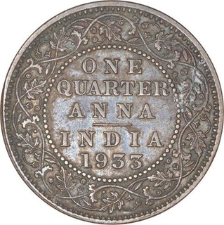 Bronze Quarter Anna Coin of King George V of Calcutta Mint of 1933.