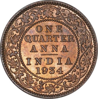 Bronze  Quarter Anna Coin of King George V of Calcutta mint of 1934.