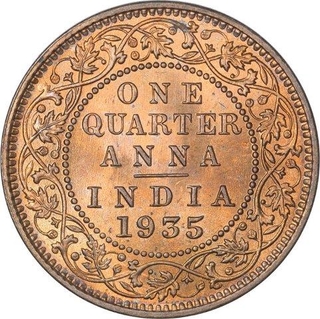 Bronze Quarter Anna Coin of King George V of Calcutta Mint of 1935.