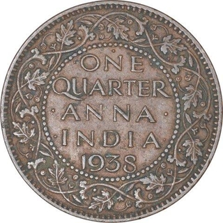 Bronze One Quarter Anna Coin of King George VI of Bombay Mint of 1938.