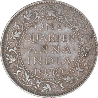 Bronze Quarter Anna Coin of King George VI of Calcutta Mint of 1939.