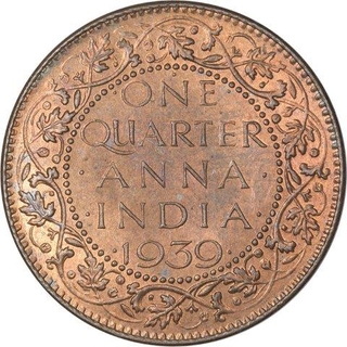 Bronze Quarter Anna Coin of King George VI of Bombay Mint of 1939.