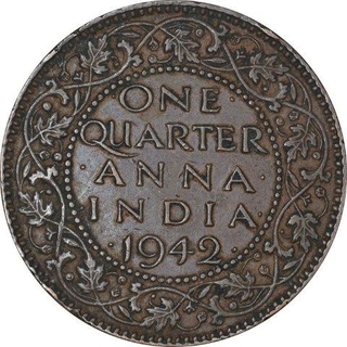 Bronze Quarter Anna Coin of King George VI of Calcutta Mint of 1942.