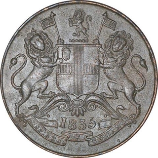 Copper Half Anna Coin of East India Company of Bombay Mint of 1835.