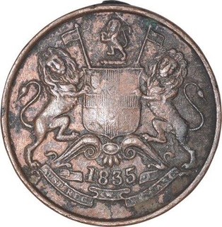 Copper Half Anna Coin of East India Company of Madras Mint of 1835.