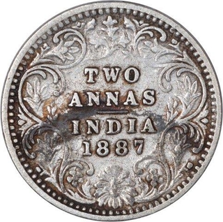 Silver Two Annas Coin of Victoria Empress of Bombay Mint of 1887.