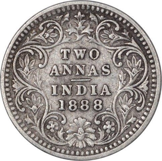 Silver Two Annas Coin of Victoria Empress of Bombay Mint of 1888.