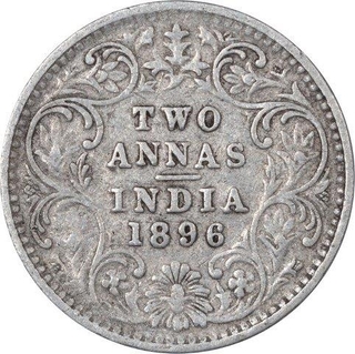 Silver Two Annas Coin of Victoria Empress of Bombay Mint of 1896.