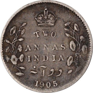 Silver Two Annas Coin of King Edward VII of Calcutta Mint of 1905.