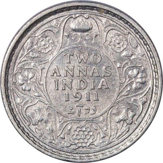 Rare Silver Two Annas Coin of King George V of Calcutta Mint of 1911.