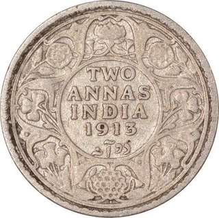 Silver Two Annas Coin of King George V of Bombay Mint of 1913.