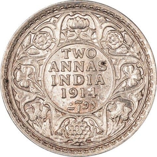 Silver Two Annas Coin of King George V of Bombay Mint of 1914.