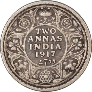 Silver  Two Annas Coin of King George V of Calcutta Mint of 1917.