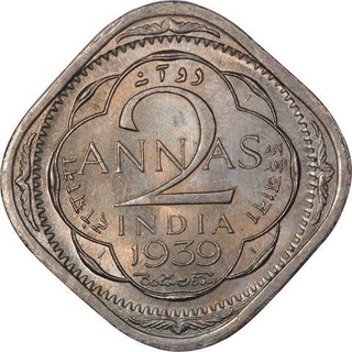 Cupro Nickel Two Annas Coin of King George VI of Calcutta Mint of 1939.