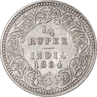 Silver Quarter Rupee Coin of Victoria Empress of Calcutta of 1884.