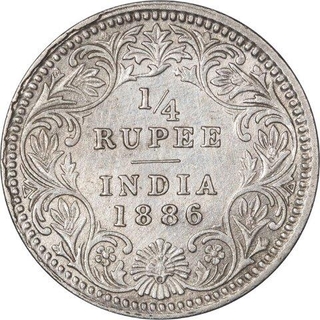 Silver Quarter Rupee Coin of Victoria Empress of Calcutta Mint of 1886.