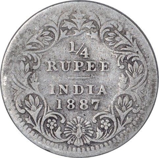 Silver Quarter Rupee Coin of Victoria Empress of Calcutta Mint of 1887