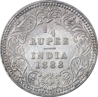 Silver Quarter Rupee Coin of Victoria Empress of Calcutta Mint of 1888