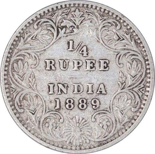 Silver Quarter Rupee Coin of Victoria Empress of Bombay Mint of 1889.