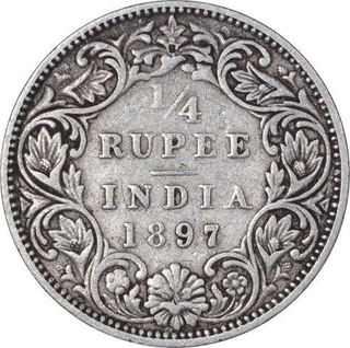 Silver Quarter Rupee Coin of Victoria Empress of Bombay Mint of 1897.